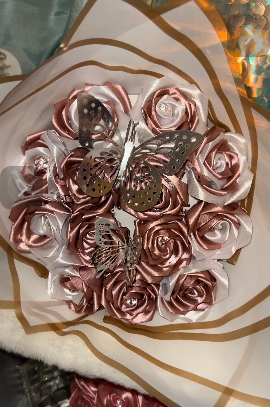 Luxury Rose Gold & White Satin Rose Bouquet - Elegant Gift